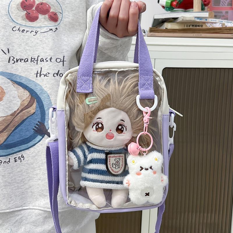 Female cotton doll college style double-sided shoulder bag transparent messenger bag cute small bag handbag