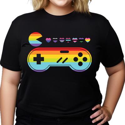 Cute Gamer LGBT Pride Month Gay Lesbian T Shirts Oversized Size Blouses for Lady Vintage Look Gamer Queer Rainbow Pride T-shirt