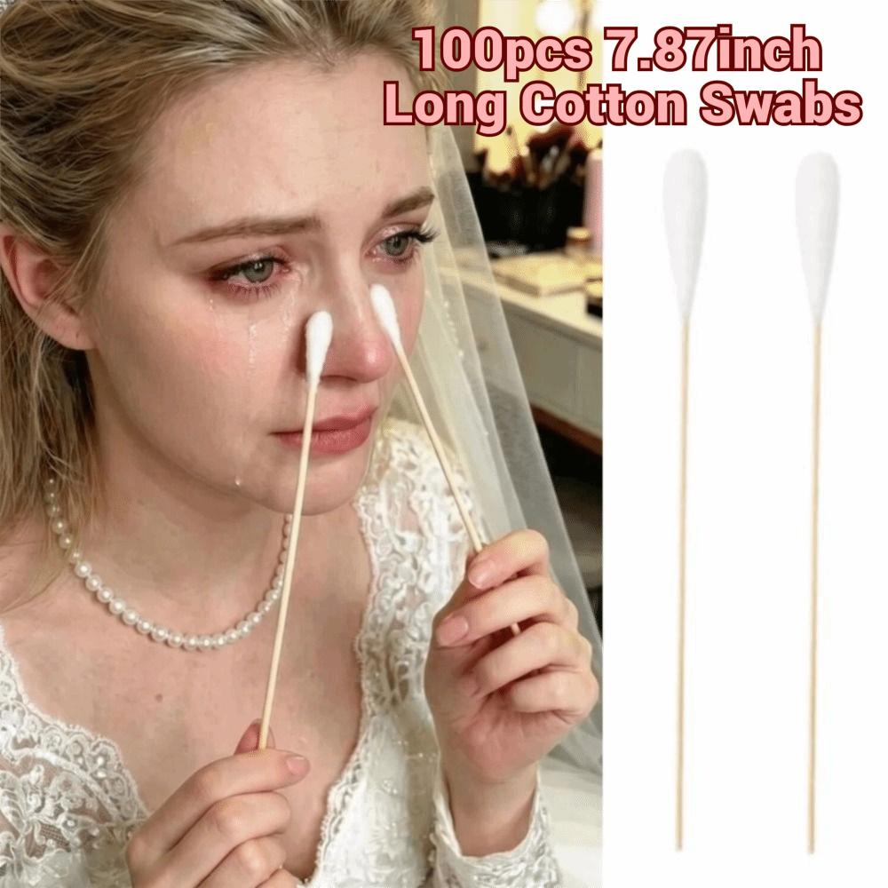 100pcs 7.87inch Long Cotton Swabs Eyes Cotton Swabs for Eyes Ears Eyeshadow Removal
