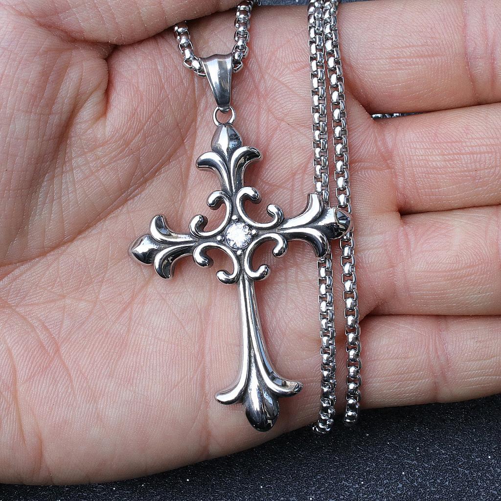 Titanium Angel Wings Skull Pendant Vintage Stainless Steel Cross Necklace Accessories For Men And Women