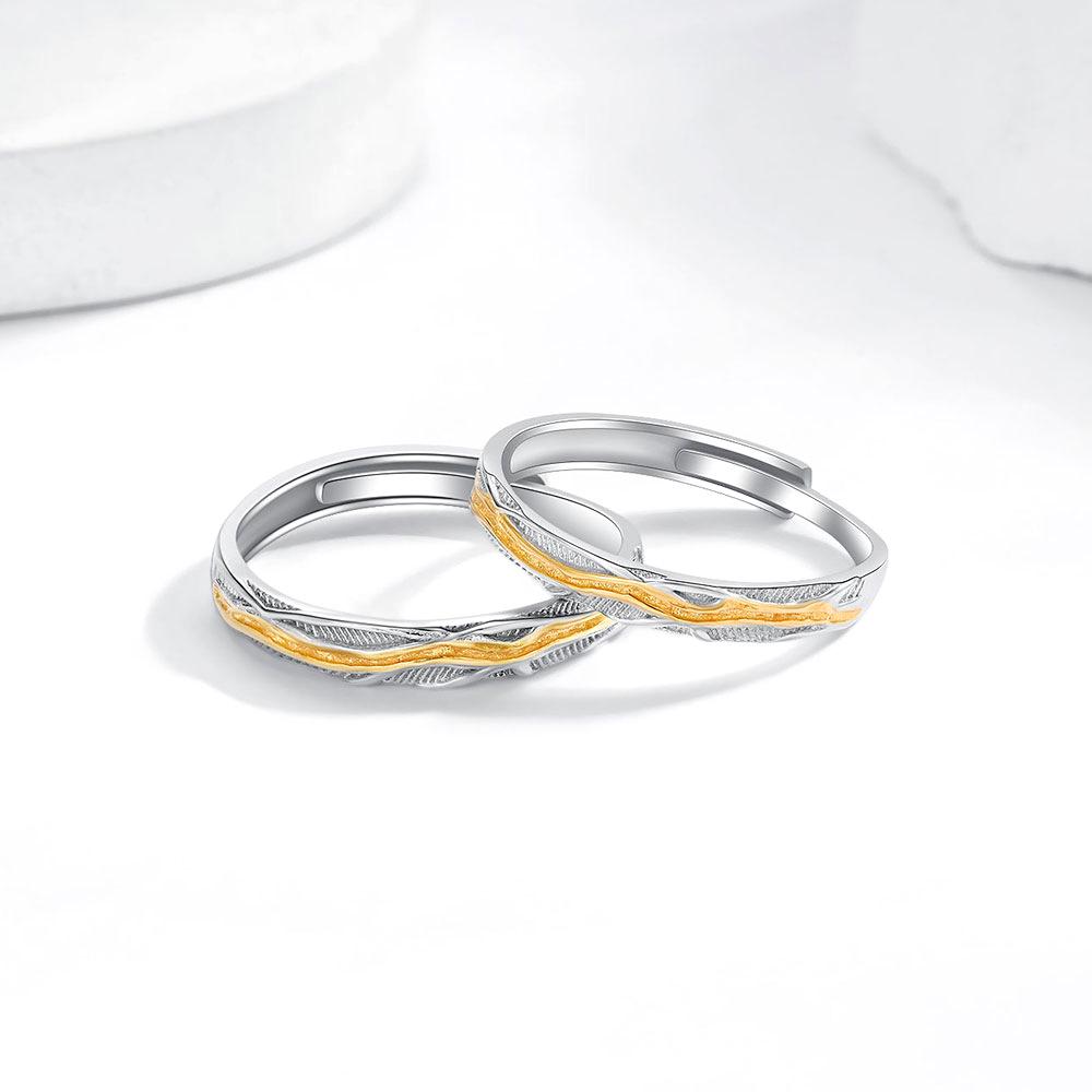 Custom Sterling Silver Couple Open-Band Rings with Niche Design – Ideal Gift for Couples
