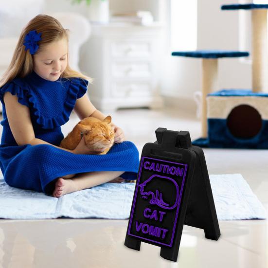 Yousheng Cat Vomit Caution Sign 3D Printed Kitten Vomiting Warning Sign Home Office Desktop Floor Mini Table Sign Decoration Ornament Gag Gift