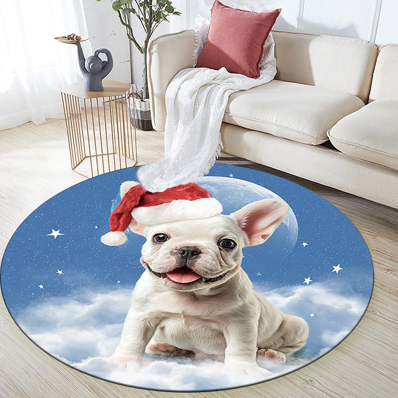 French Bulldog Round Area Rug,Carpet Rug for Living Room Bedroom Sofa Playroom Decor,Non-slip Floor Mat