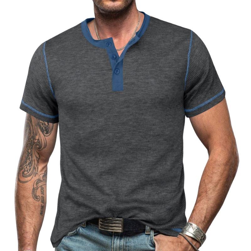 Men’s Short Sleeve Colorblock Waffle Henley Shirt