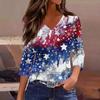 Women's Tops Three-quarter Sleeve Shirt V-neck Loose Casual Shirt Print T-shirt