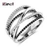 Cross Twist Women Finger Rings With Black&White Natural Zircon Stone Micro Paved Trendy Rings Gift Fine Jewelry
