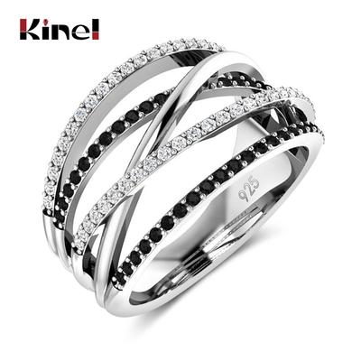 Anelli da Dita da Donna a Intreccio Incrociato Con Pietra di Zircone Naturale Bianca e Nera Micro Incastonati Anelli alla Moda Regalo Gioielli Raffinati