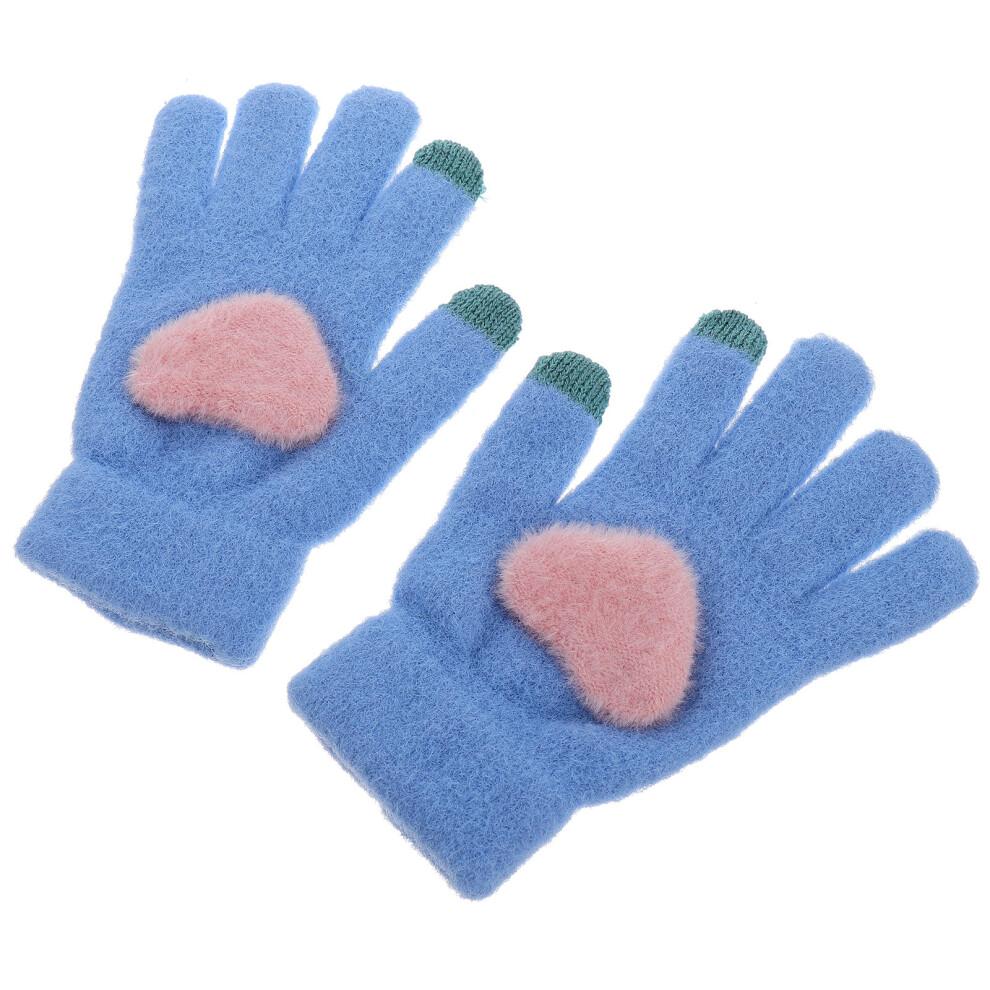 2 Pairs Heart Knitting Winter Gloves Thicken Touchscreen Knitted