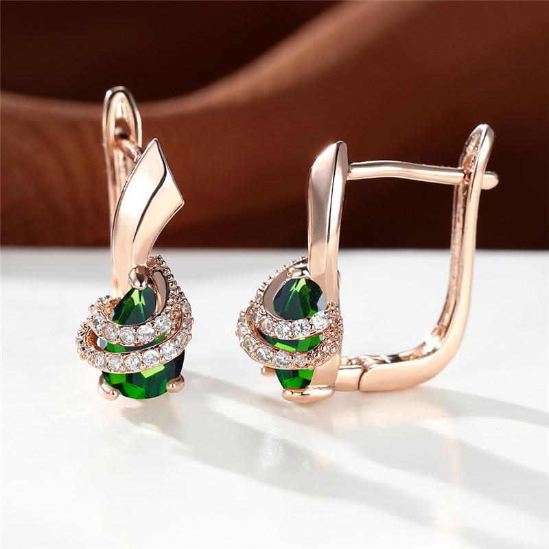 1 Pair Rose Gold Color Teardrop Cut Purple Zircon Drop Earrings Vintage Wedding Jewelry