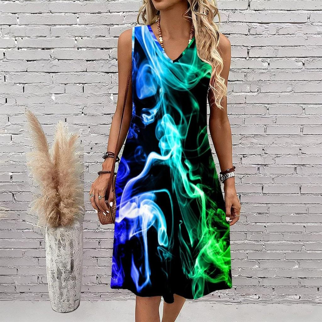Plus Size V Neck Sleeveless Mountain Brook Forest Print For Eco Tourism Getaway