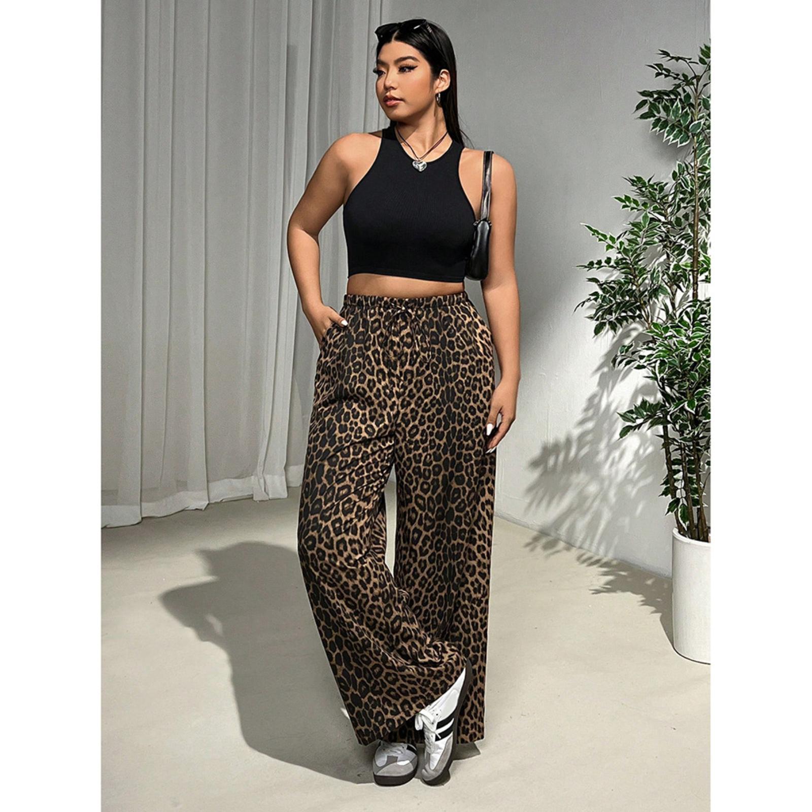 Leopard Print Casual Pants For Women XL