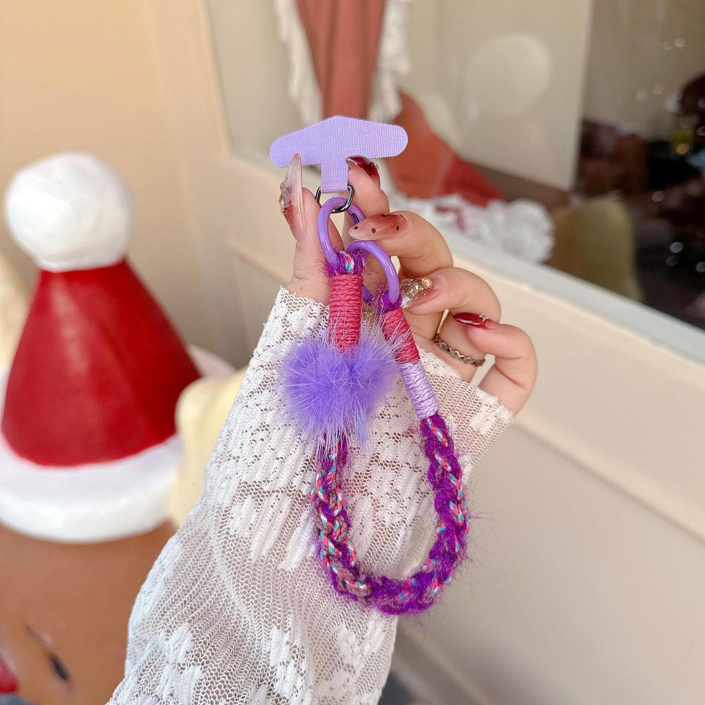 Knitted Pompom Plush Lanyard and Bracelet for Phone or Handbag