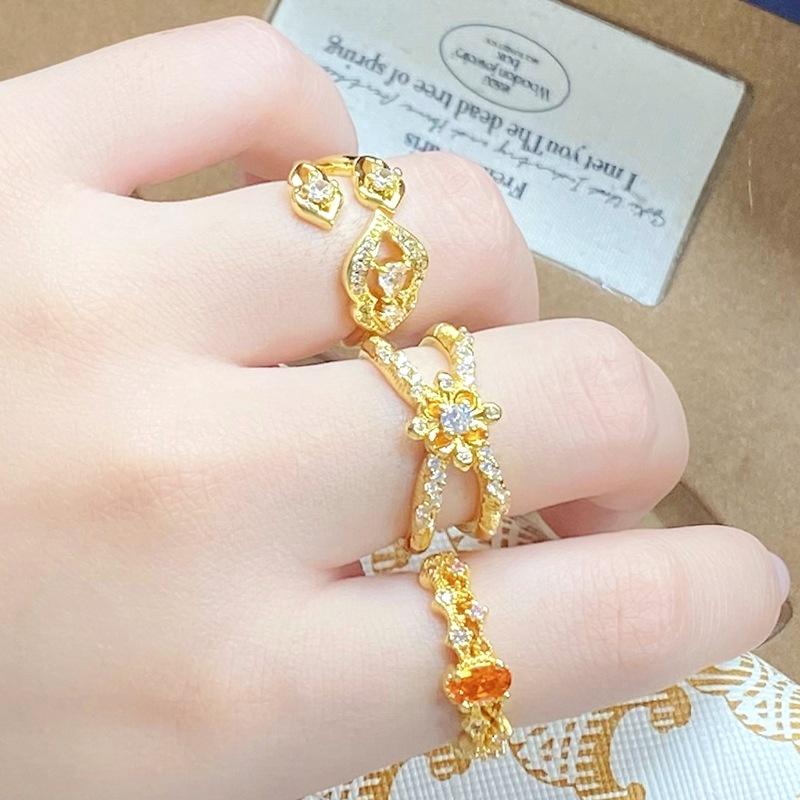 Medieval Vintage Zircon Lace Leaf Opening Ring Retro Femininity Niche Colored Treasure High Sense Ring