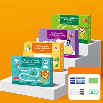 136 seite Kinder Montessori Zeichenspielzeug Stift Kontrolle Training Farbe Form Mathe Spiel Set Kleinkind Lernen Pädagogisches Spielzeug