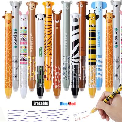 3/6/12Pcs 3D Cartoon Animals Erasable Gel Pen Wtih Red Blue Ink 2 In 1 0.5mm Fine Point Gel Pen Set for School Supply Party Gift