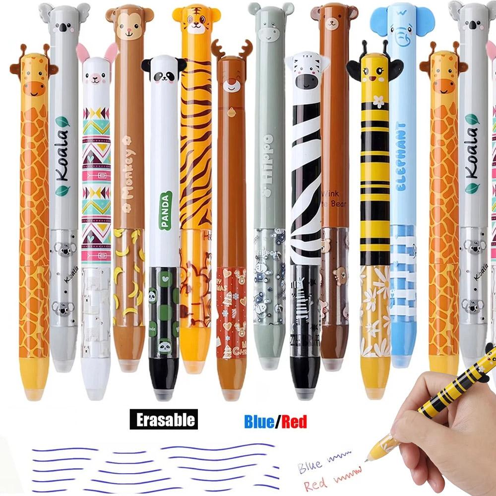3/6/12Pcs 3D Cartoon Animals Erasable Gel Pen Wtih Red Blue Ink 2 in 1 0.5mm Fine Point Gel Pen Set for School Supply Party Gift