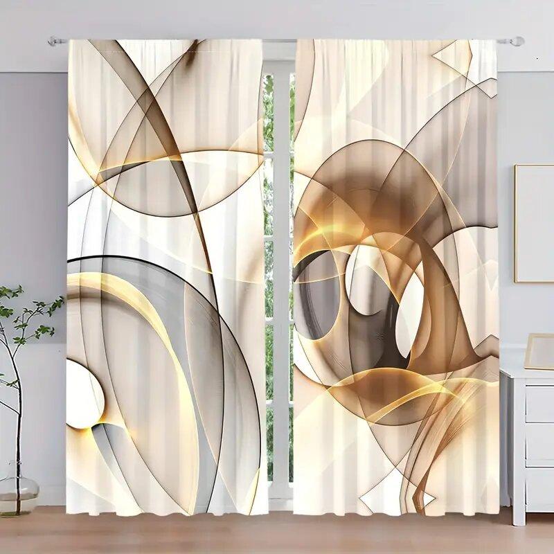 

Geometric abstract three-dimensional art pattern printed curtains, bedroom and living room, home decoration, room decoration 53x116cm 2pc21x46in&Rod Pocket
