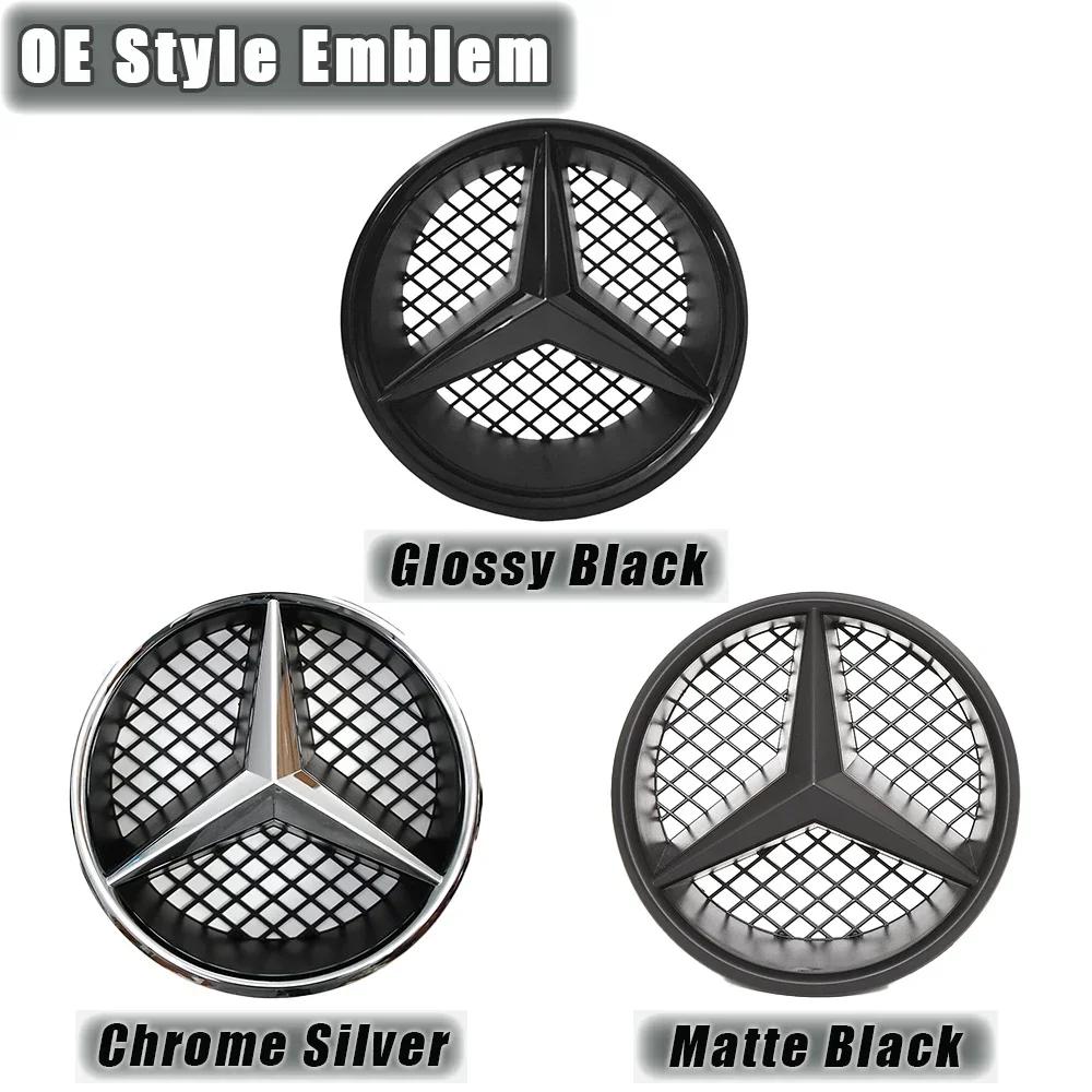 Car Front Grilled Star Emblem LED Illuminated Logo Glossy Black Border and Chrome Silver For Mercedes Benz W204 W245 X204 Class
