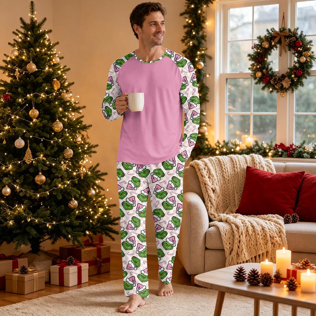 Men's 2-Piece Pajama Set Long Sleeve Crewneck Top and Pants Casual Comfortable Sleepwear