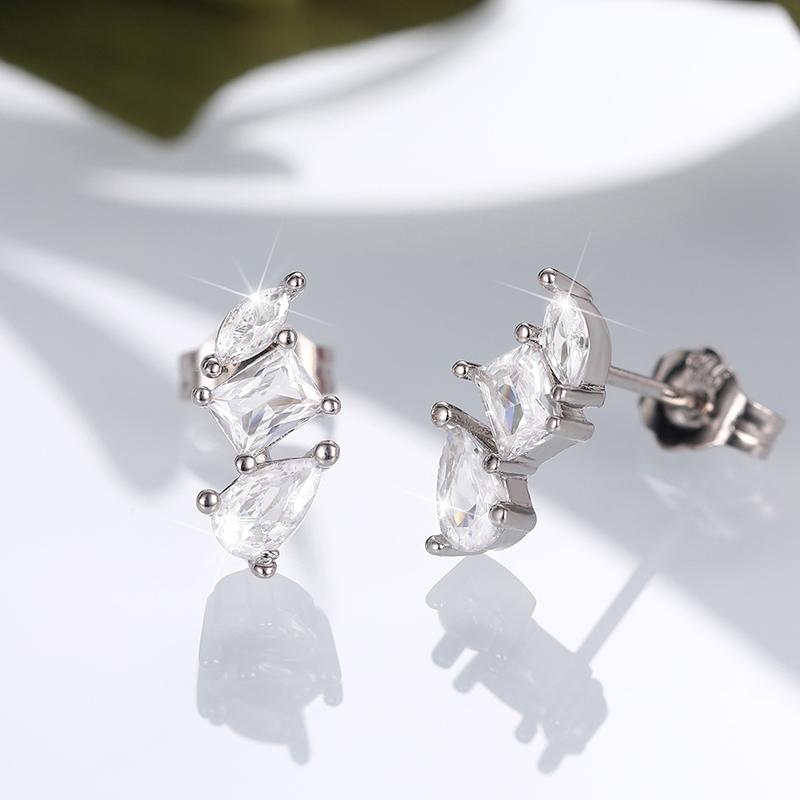 Huitan Geometric Shaped Stud Earrings for Women Inlaid Oval/Square/Pear Cubic Zirconia Fashion Contracted Lady's Earring Jewelry