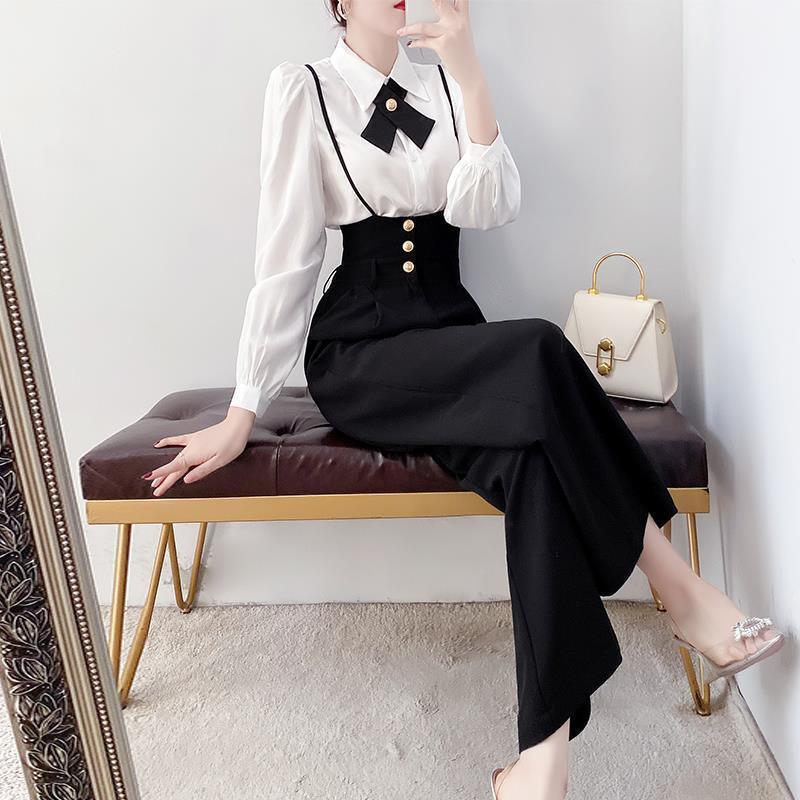 

Spring Fashion 2026: Stylish High-Waisted Wide-Leg Pants & Suspender Shirt Two-Piece Set L