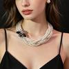 French diamond-encrusted woven glass pearl necklace DIY bee versatile collarbone chain fashion temperament small fragrant style jewelry