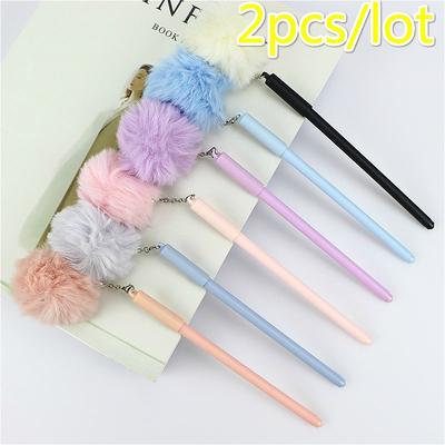 2 Pcs 0.5mm Korea Cute Pompom Charm Ink Writing Pens Festvial Party Take-home Favors Study Material