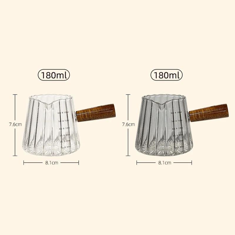 180ML Espresso Cup With Wood Handle Milk Coffee Measuring Glass wth Scale Liquid Frothing Jug Latte Art Mug Coffee Accessories