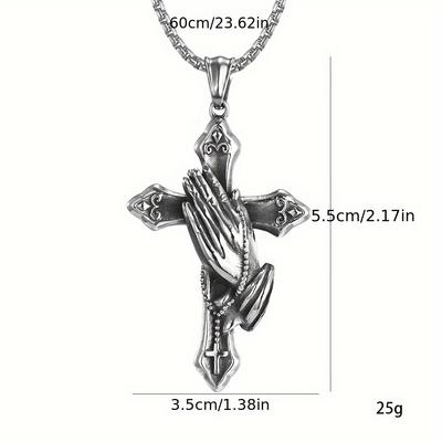For Faithful Individuals Praying Hand 1PC Stainless Steel Stylish Daily Accessory Necklace Personalized with Cross Charm  Accessories