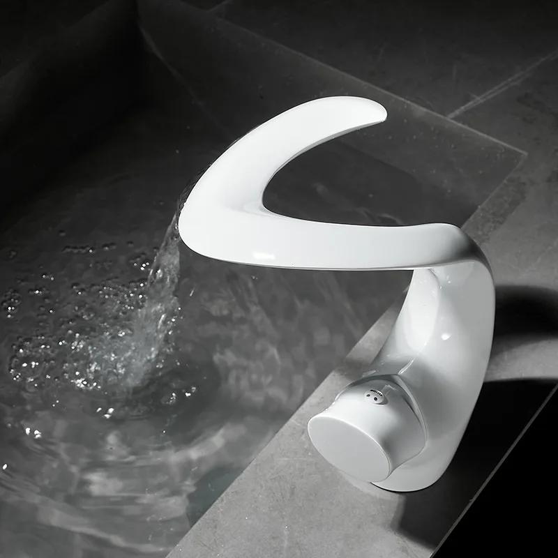 Waterfall Faucet Bathroom Basin Faucet Cold and Hot Brass Mixer Sink Taps White Black Torneira Banheiro Single Hole Deck