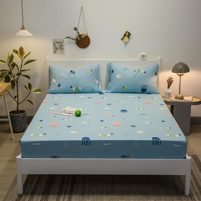 Colorful Floral Fitted Sheet Set 100% Cotton Bedding Set 3Pcs Bed Cover Pillowcases Skin-friendly Breathable Bedroom Decor