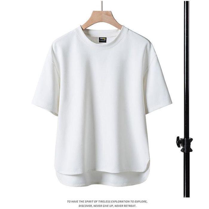 

Мужская модная однотонная футболка с круглым вырезом и полурукавами на лето L белый