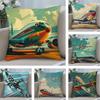 Aircraft Airplane Cool Cushion Cover Soft Plush Fabric Double-Sided Printed Sofa Cushion Cover for All Seasons Home Decor Gift