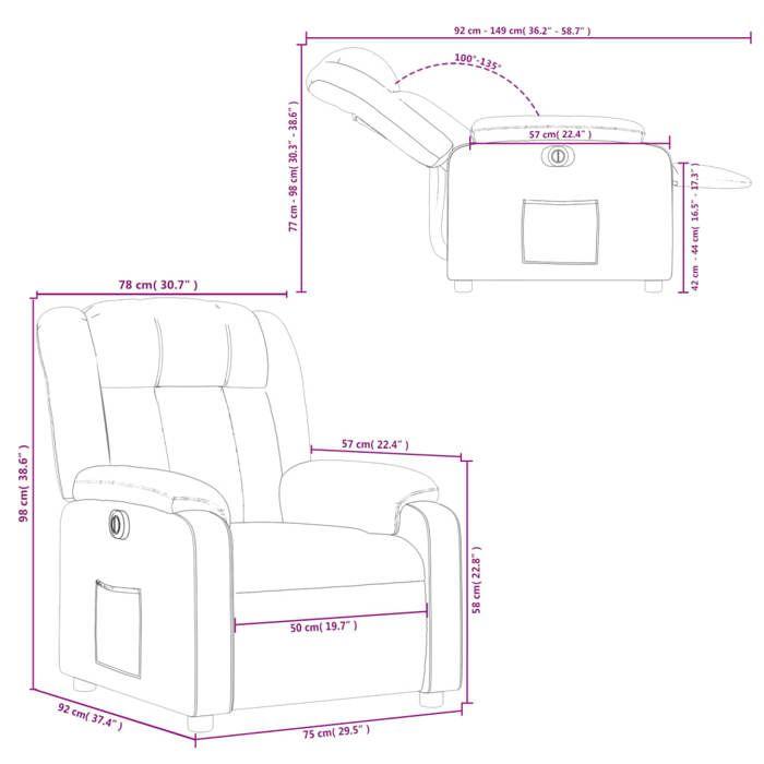 VidaXL Fauteuil Inclinable Électrique, Chaise de Relaxation avec Dossier, Siège avec Accoudoirs, Fauteuil TV de Salon, 3205251