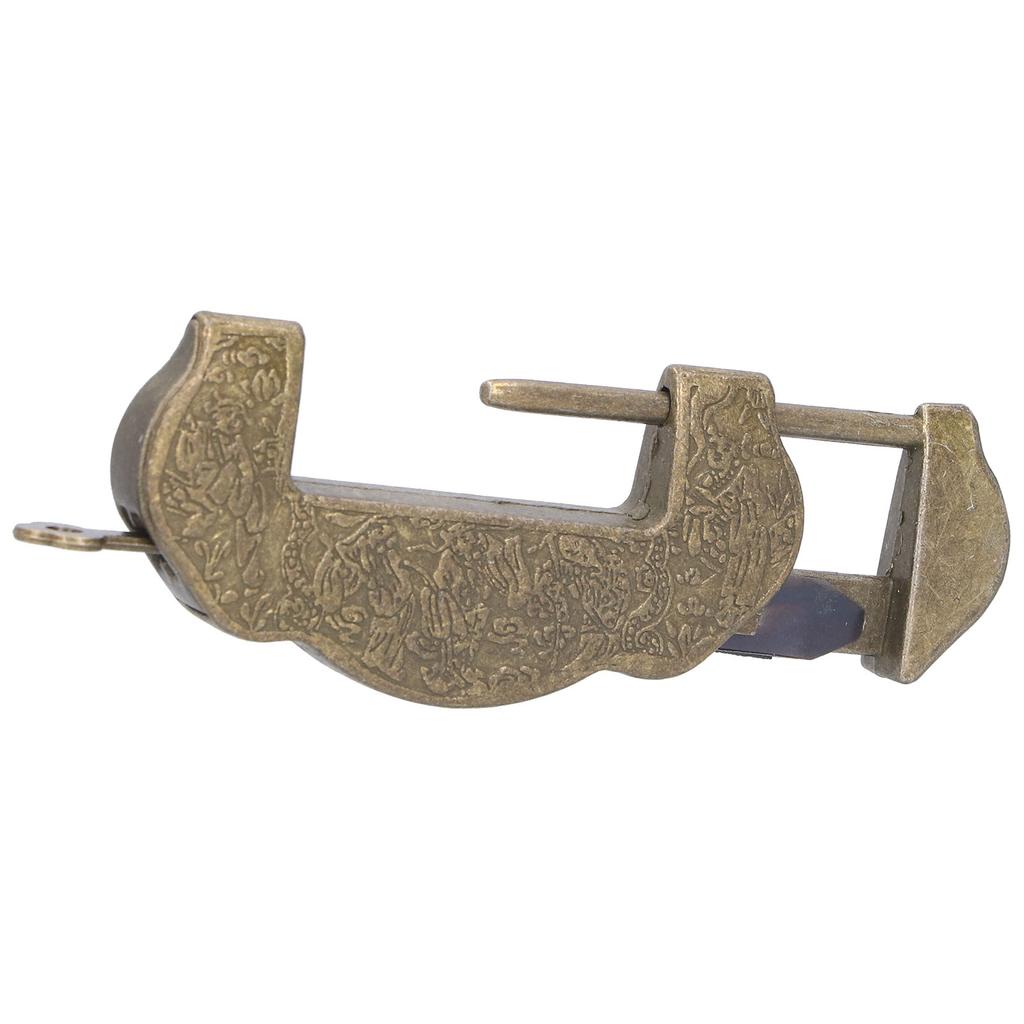 Chinese Carved Lock Set Ming Qing Dynasty Antique Brass Padlock for Cabinet Jewelry BoxAntique Brass Color