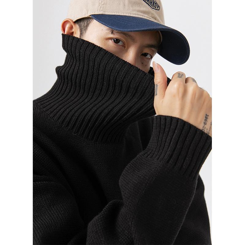 Japanese Style Men's Solid Turtleneck Sweater Autumn Winter Loose Casual Knitwear
