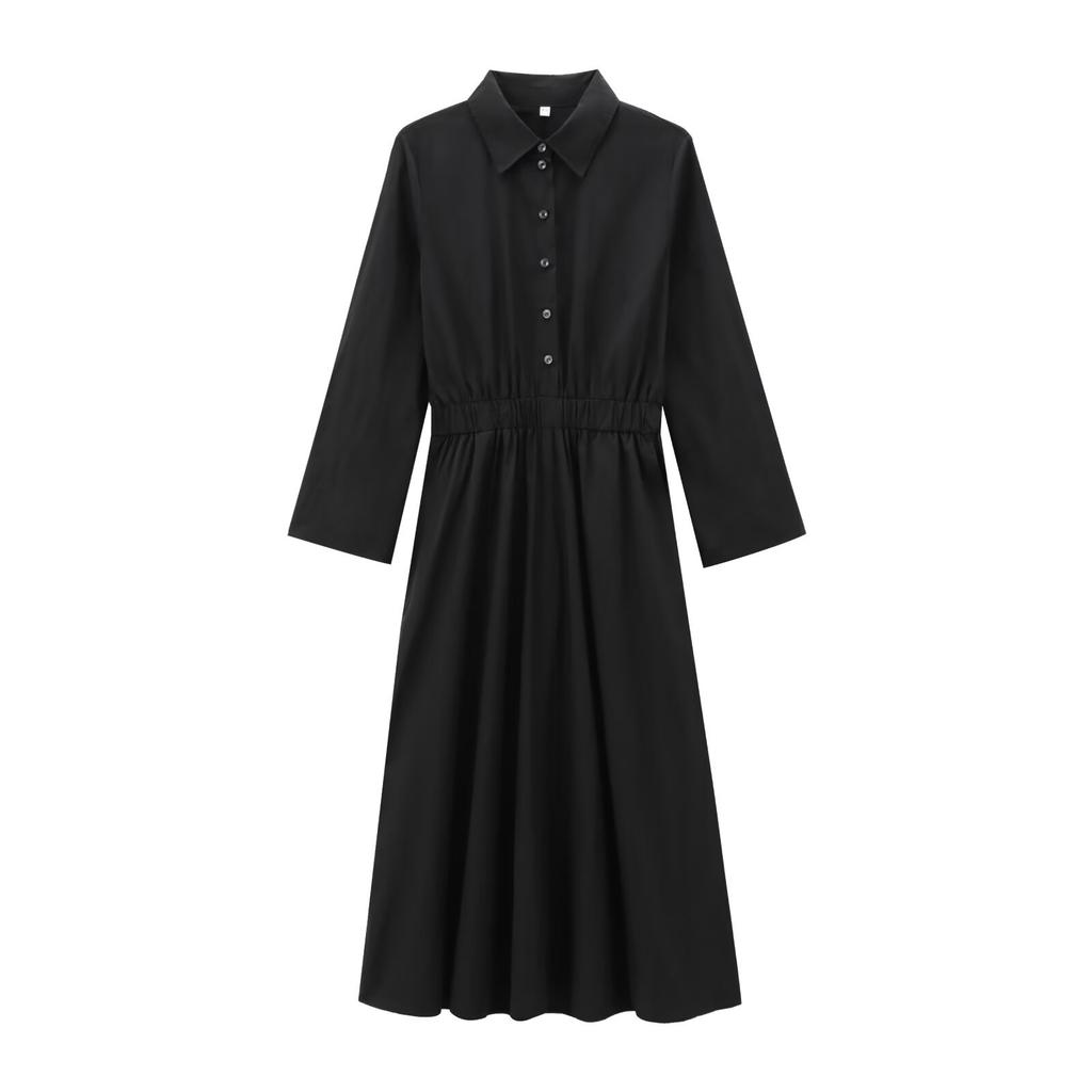 Women's clothing, autumn new French series shirt style Midi dress