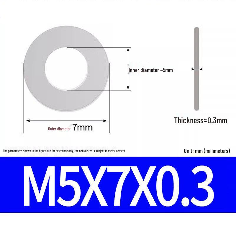 304 Stainless Steel Ultra-Thin Flat Washer, Thickness: 0.1/0.2/0.3/0.4/0.5 Mm, Sizes M1-M8