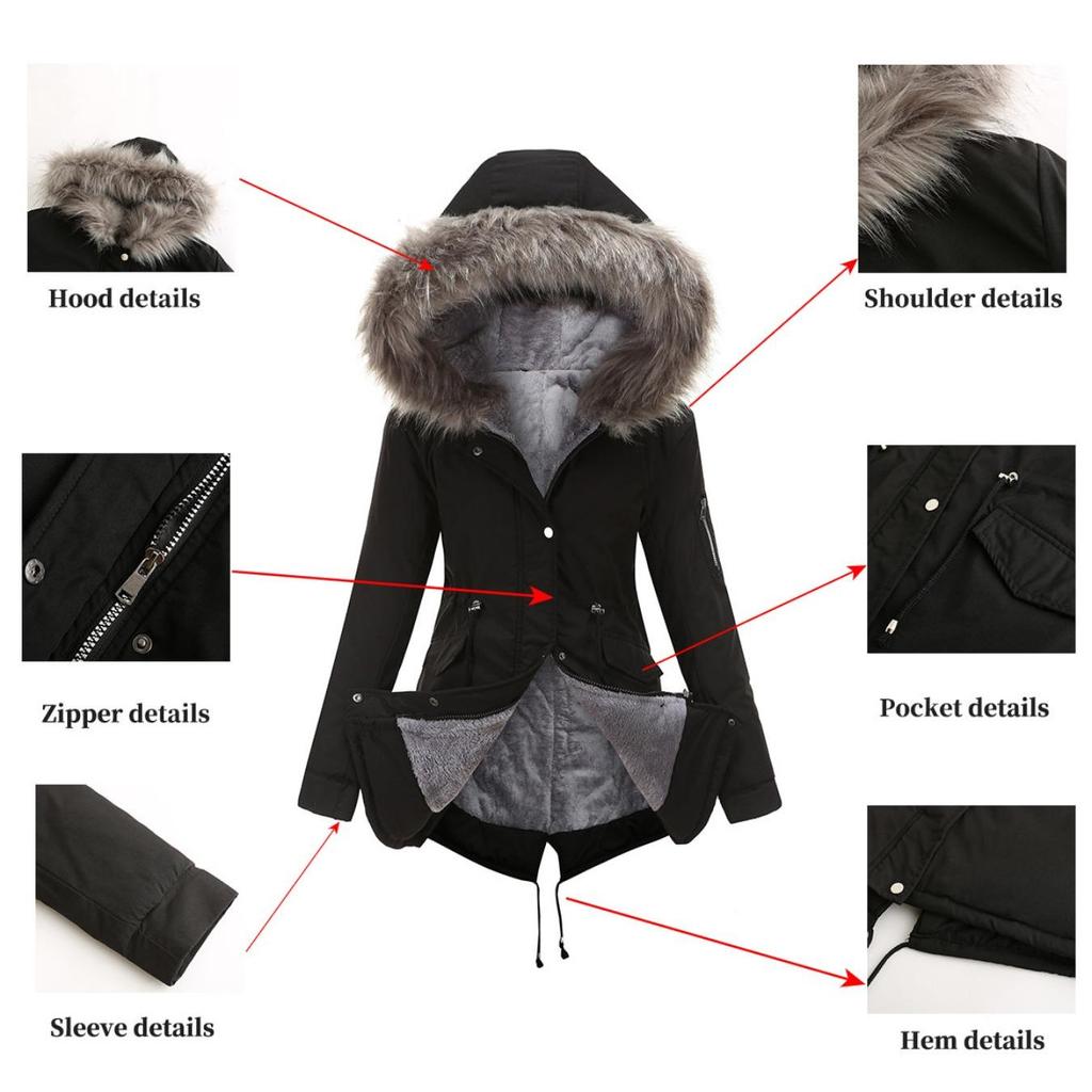 Cappotto Parker con Collo Cappuccio Cotone Cappotto con Cerniera Lunghezza Media Inverno Caldo e Soffice Cappotto con Giacca di Cotone
