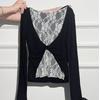 Korean Style Lace Patchwork Pleated Slim Fit Long Sleeve Top for Early Autumn 2025