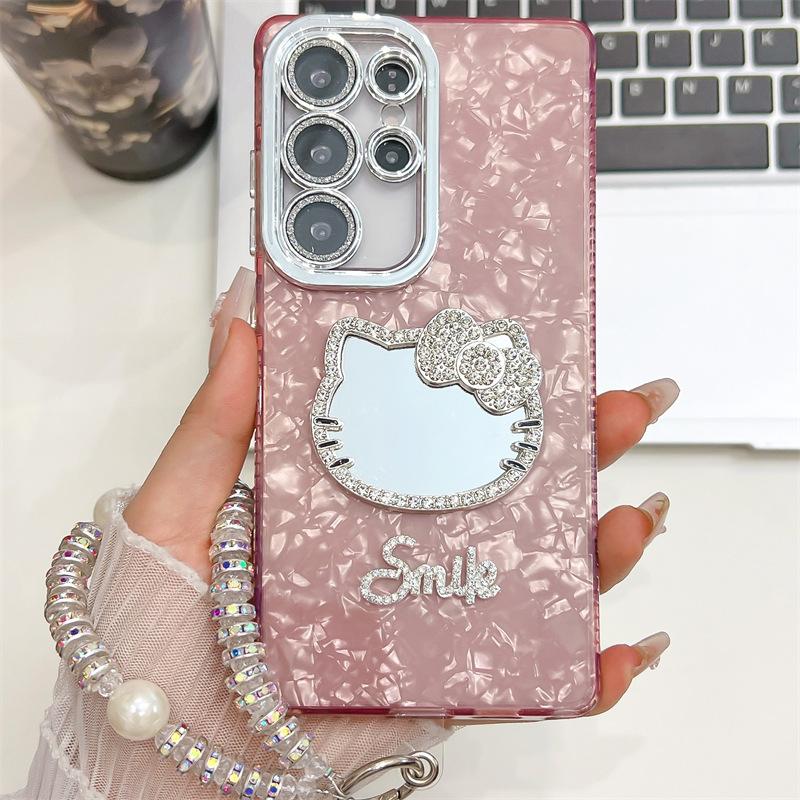 Three-dimensional cartoon cat love mirror imd electroplating Samsung S11UltraS11P + mobile phone case bracelet A11 Samsung s25