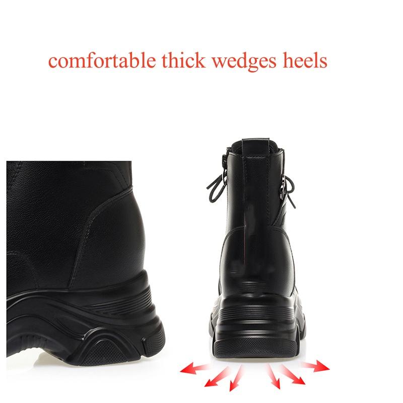 6cm Mode Comfortabele Dikke Zool Chunky Platform Schoenen Winter 2025 Zacht Leren Laarzen Dames Bont Enkellaarsjes Motorlaarzen