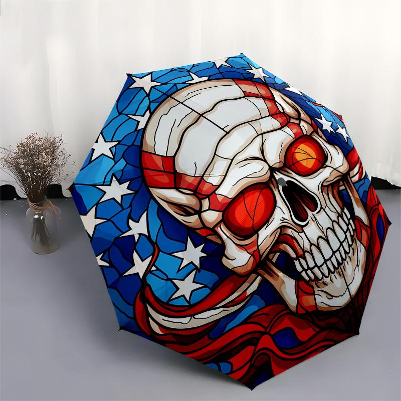 Amerikanische Flagge Totenkopf Aufkleber - Patriotisches Design für Autos, Laptops oder jede glatte OberflächeRegenschirm, Tragbarer 3-fach Kompakter Regenschirm, Weihnachtsgeschenk ES648