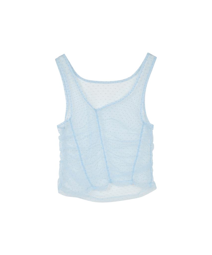 LMR Two-Way Lace Shirred Layered Short Sleeve T-Shirt Ivory / Sky Blue