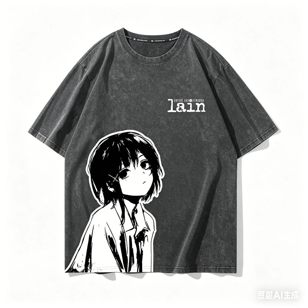 Lain Amante degli Anime Maglietta Lavata Abbigliamento per tutto l'anno personalità Vestiti Taglie Forti Unisex Streetwear alta qualità prodotto caldo tee