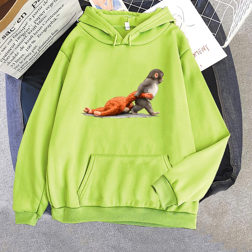 Punch Monkey Graphic Hoodies Cute Humor Animal Shirt Unisex Casual Sweatshirt Comfortable Clothes Comic Pullovers
