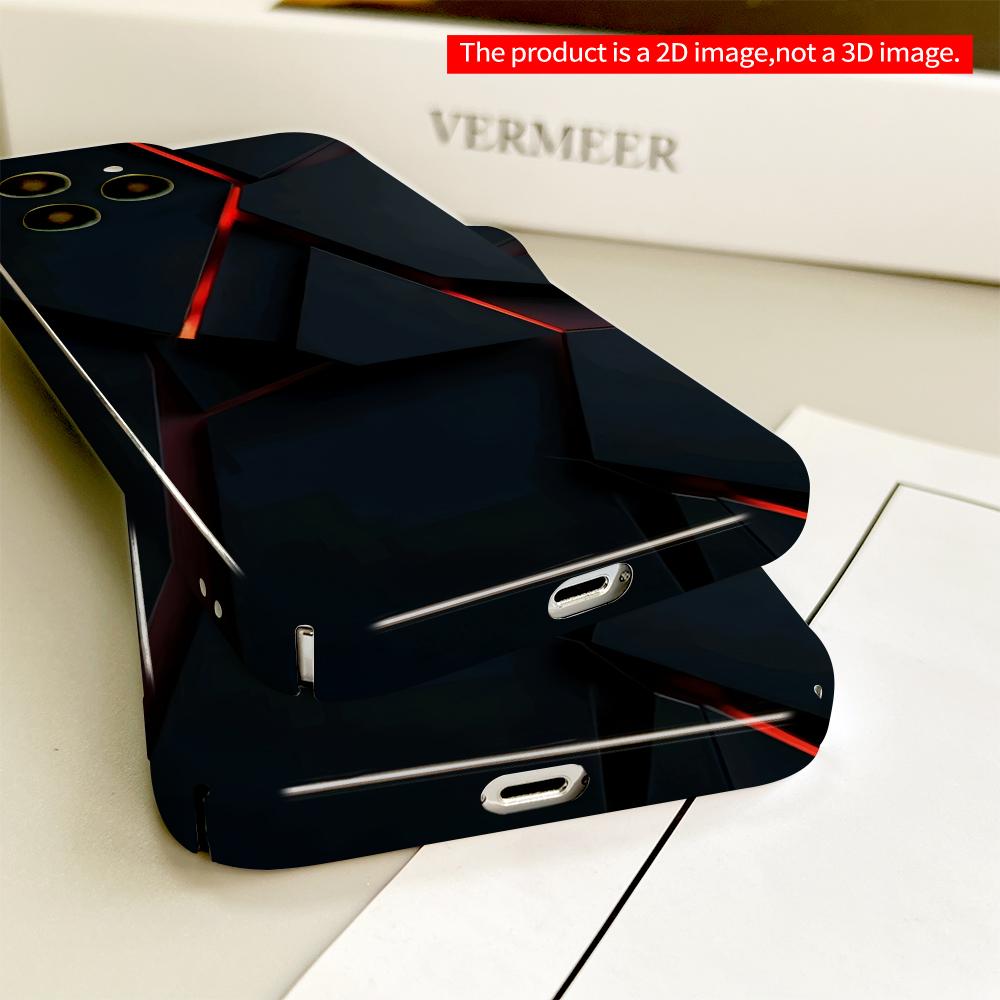 2DFlat Red Glow Geometric Edge Design All inclusive film hard phone case, compatible with iPhone 18 Pro Max 17 16 15 14 13 12 11