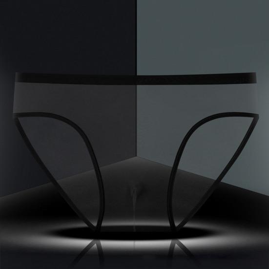 Men Briefs Mid-rise Perspective Thin Underwear with Separate Pouches Solid Color Soft Texture Breathable Elastic Panties