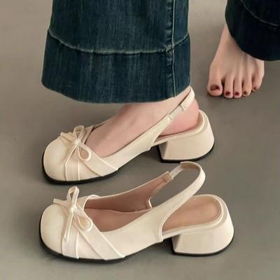 Mode polyvalent confortable tempérament sandales à talons épais 2025 printemps et été nouveau nœud français sac tête sandales femmes