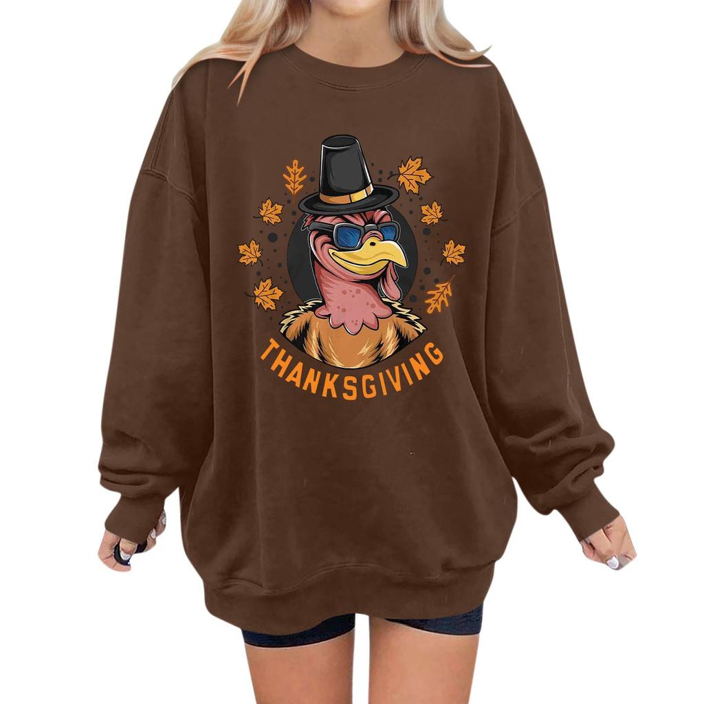 Women's Fashion Casual Long Sleeve Thanksgiving Printed Sweatshirt Top